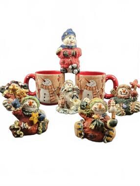 Silvestri Demdaco Snowman Mugs & Figurines Set Cozy Fall Winter Decor Lot